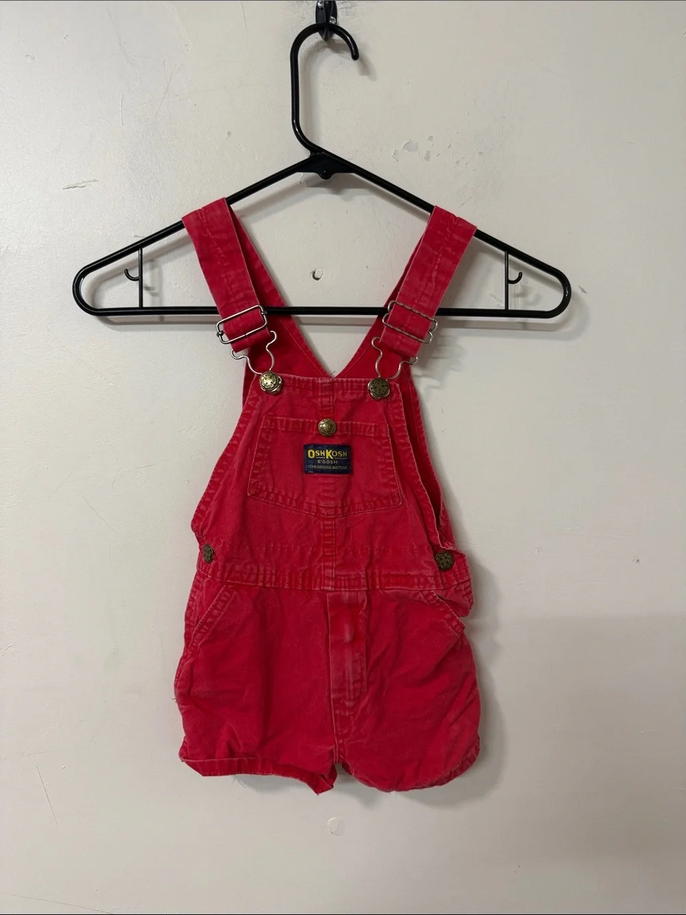 OshKosh B'gosh Bright Red Short Overalls 1980’s